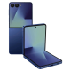 Side profile view of the Navy Blue Samsung Galaxy Z Flip 7 showing the slim hinge design and side buttons.