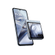 Motorola Razr 60 5G in Ice Melt color shown in folded and unfolded positions with dual displays, slim premium foldable design, and dual rear cameras.