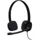 Logitech H151 wired on-ear headphones with adjustable microphone in black color isolated on white background

