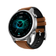 Angled view of the NoiseFit Halo showing a futuristic blue spiral watch face with the Noise logo, date, and step count tracker