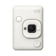 Front angle of Fujifilm Instax Mini LiPlay White hybrid instant camera with built-in microphone and stylish textured finish – Placewell Retail Siliguri & Gangtok