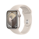 Apple Watch Series 9 GPS 45mm Starlight Aluminium Case with Starlight Sport Band front view