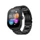 Noise Icon Arc Elite Black smartwatch angled view with stainless steel strap, BT calling feature, and multifunction fitness tracking interface