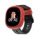Angled perspective of Noise Jr Champ 3 kids smartwatch highlighting durable red bumper case and perforated black strap