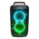 JBL PartyBox portable speaker front angled view with colorful LED lights