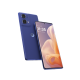 Motorola G85 5G blue smartphone with premium vegan leather finish, dual rear cameras, curved punch-hole display, and sleek slim-edge design showcased at Placewell Retail Siliguri & Gangtok