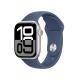Apple Watch Series 10 GPS 42mm Silver Aluminium case with Denim Sport Band blue strap front angled view
