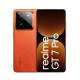 Realme GT 7 Pro smartphone in vibrant orange finish with large square triple camera module, hyperimage plus branding and edge to edge display with punch hole design