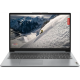 Lenovo LOQ gaming laptop front view displaying 15.6-inch FHD screen with vivid mountain visuals, slim bezels, and full-size keyboard in Storm Grey finish.