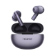 Realme glossy lavender wireless earbuds suspended above an open charging case, showcasing a modern metallic finish and compact audio design – Placewell Retail Siliguri & Gangtok