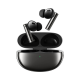 Realme glossy black true wireless earbuds with chrome-finished stems floating above an open premium charging case, showcasing a modern luxury audio design – Placewell Retail Siliguri & Gangtok