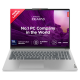 Lenovo Slim laptop dual-angle view showcasing slim design, full keyboard, and premium metallic finish with rear hinge build