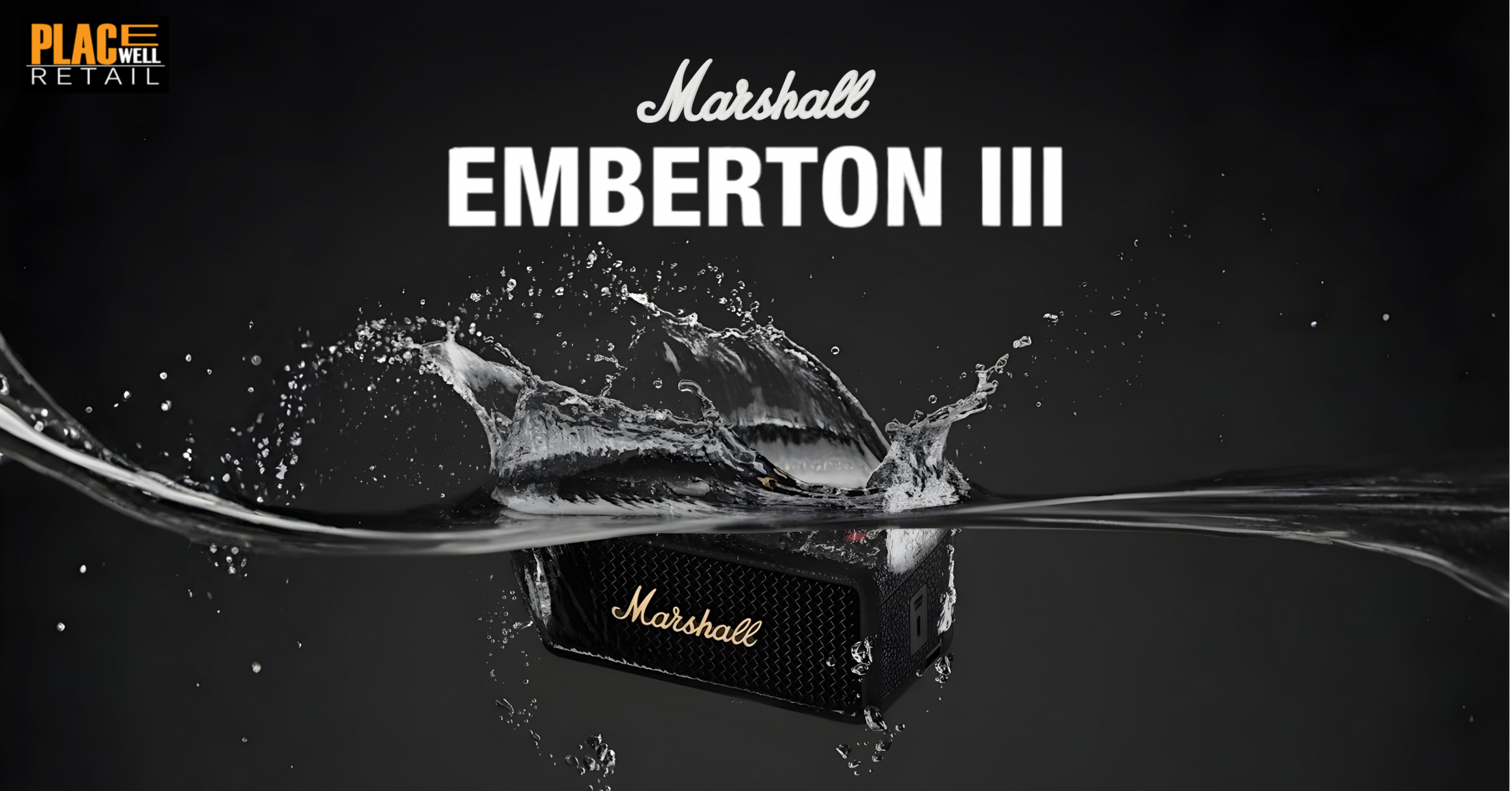 Marshall Emberton 3 portable Bluetooth speaker in Black with long battery life and rugged design available at Placewell Retail Siliguri & Gangtok