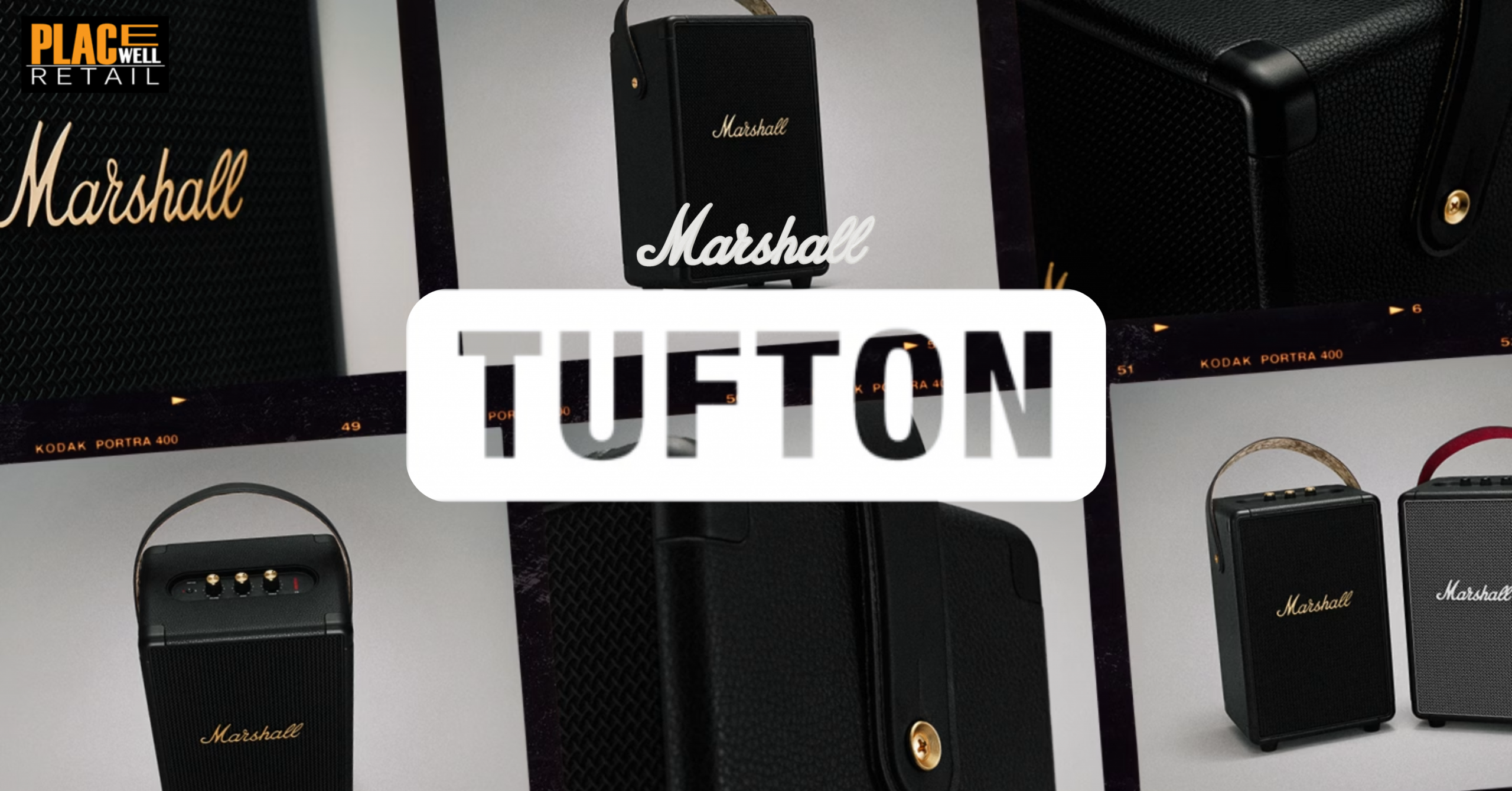 Marshall Tufton portable Bluetooth speaker with powerful sound, long battery life and rugged design in Black & Brass available at Placewell Retail Siliguri & Gangtok